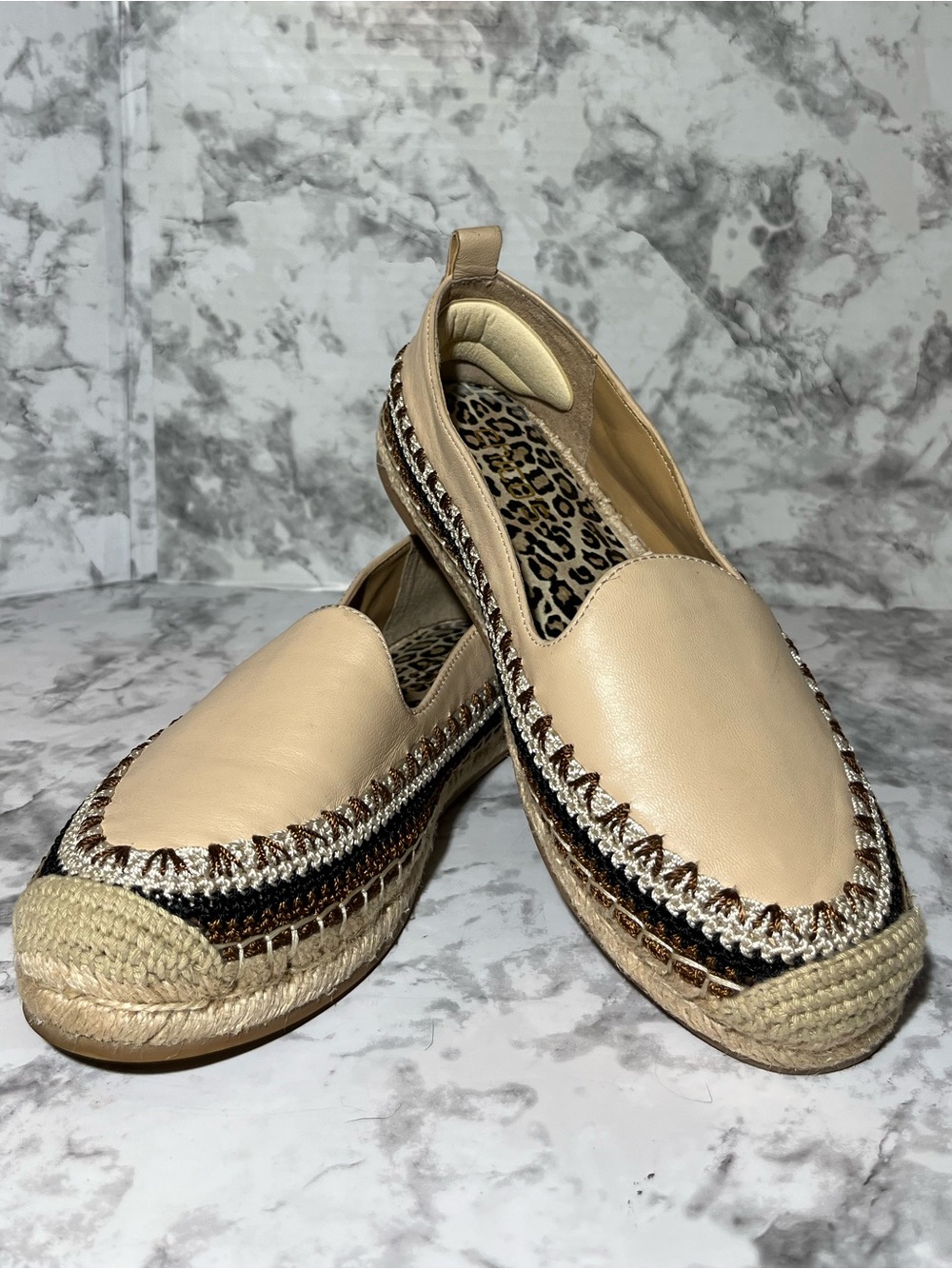 Chico's Beige Espadrille Slip-On Flats with Braided Trim